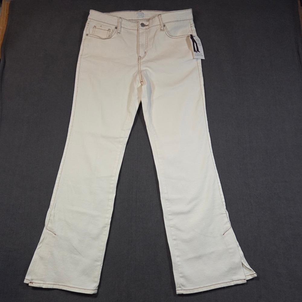 Time and Tru Bootcut Jeans Womens 12 White Mid-Rise Side Slit TT15100126101